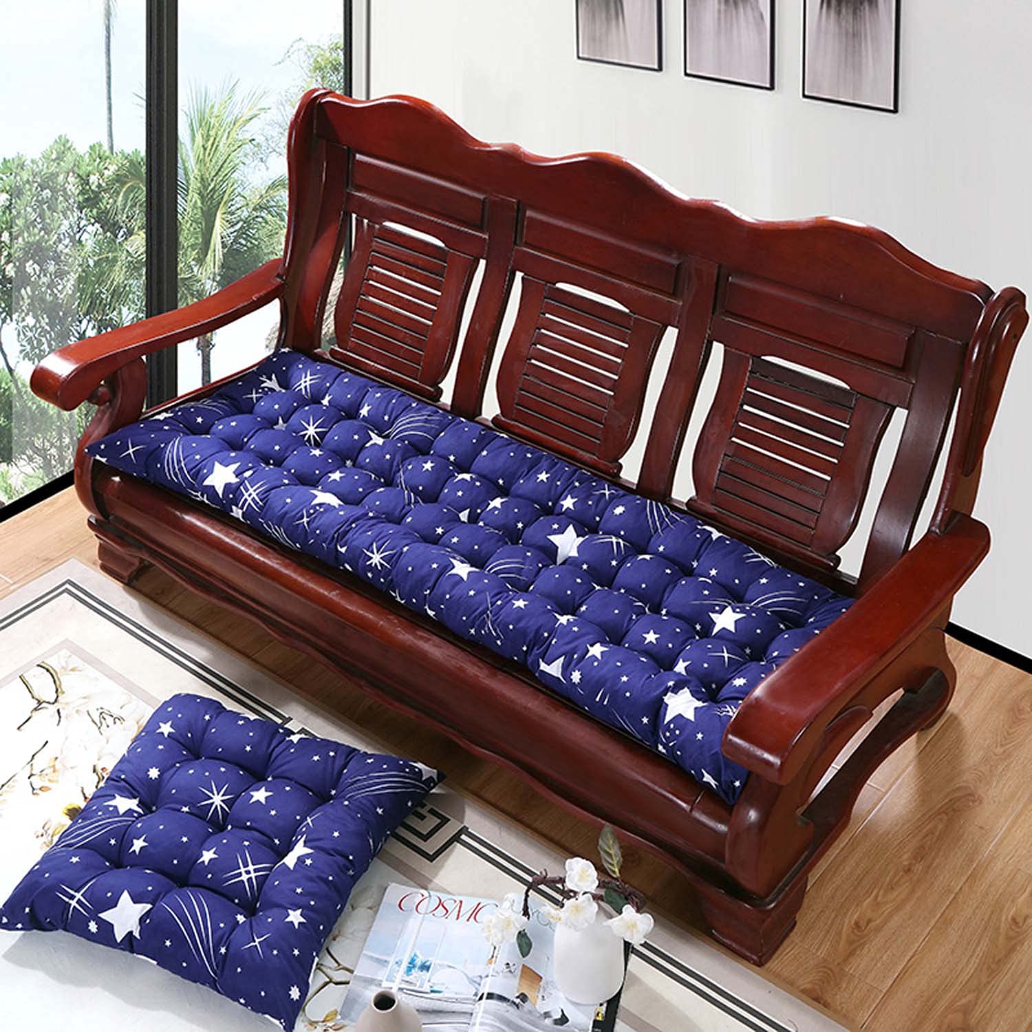 Yuing 2 Or 3 Seater Bench Cushion Rectangle Soft Pad Mat Chaise Swing Chair Cushion for Garden Patio Indoor Outdoor Sun Lounger Cushion Chair Cushions Pads 53X150CM