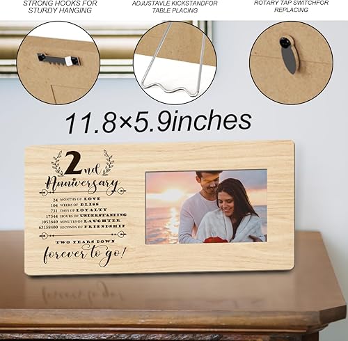 Miniatura 2 de Marco de fotos de aniversario de 2 años para él, su novio, novia, regalos románticos de matrimonio para parejas, marcos de fotos rústicos,
