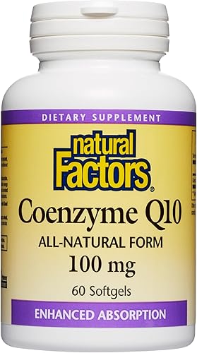 Natural Factors, Coenzima Q10 100 mg, suplemento natural de coenzima Q10 para apoyo energético, cardíaco y cognitivo, 100 mg, 60 unidades