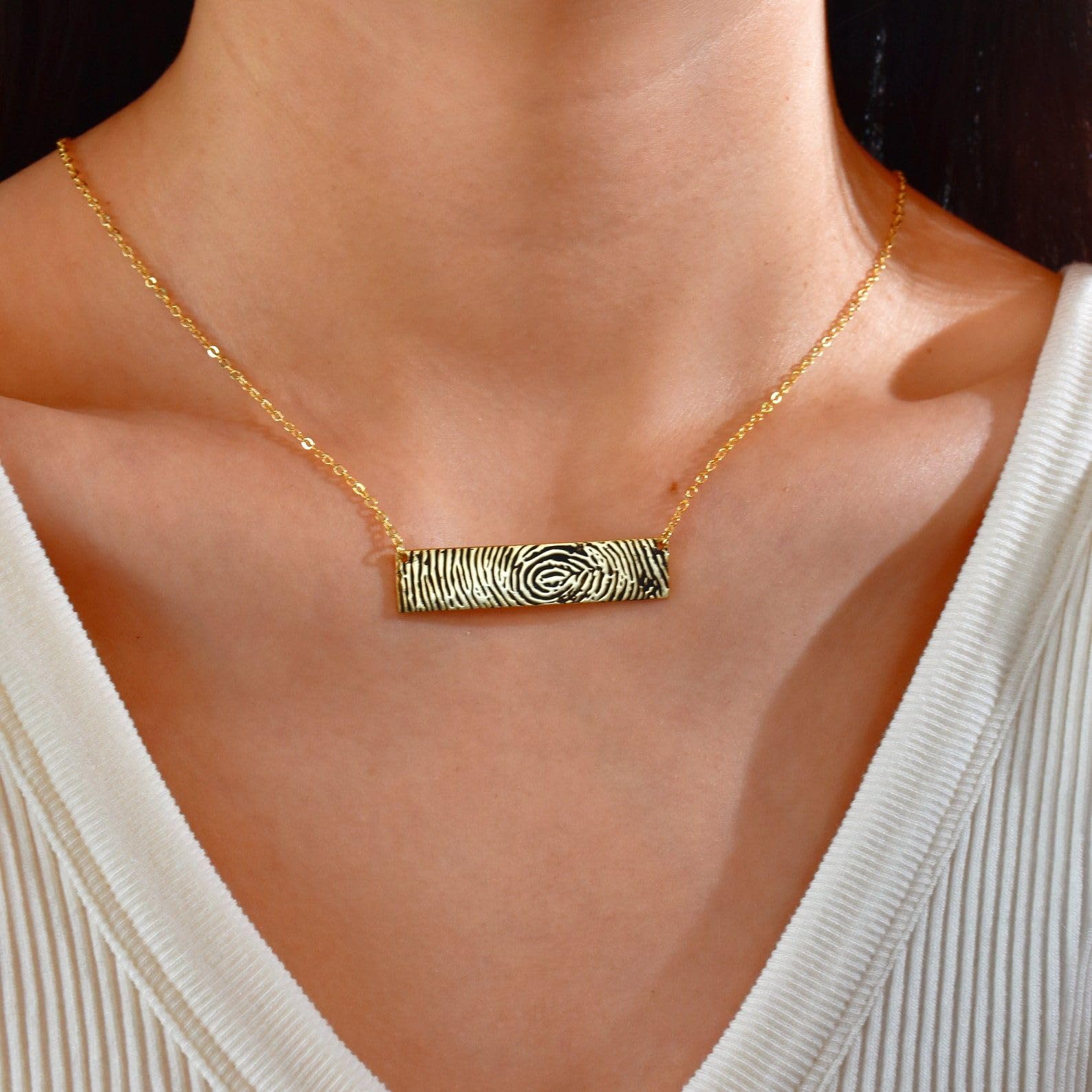 Barra collar con huella digital, real firma escritura manuscrita huella del pulgar conmemorativo para mamá