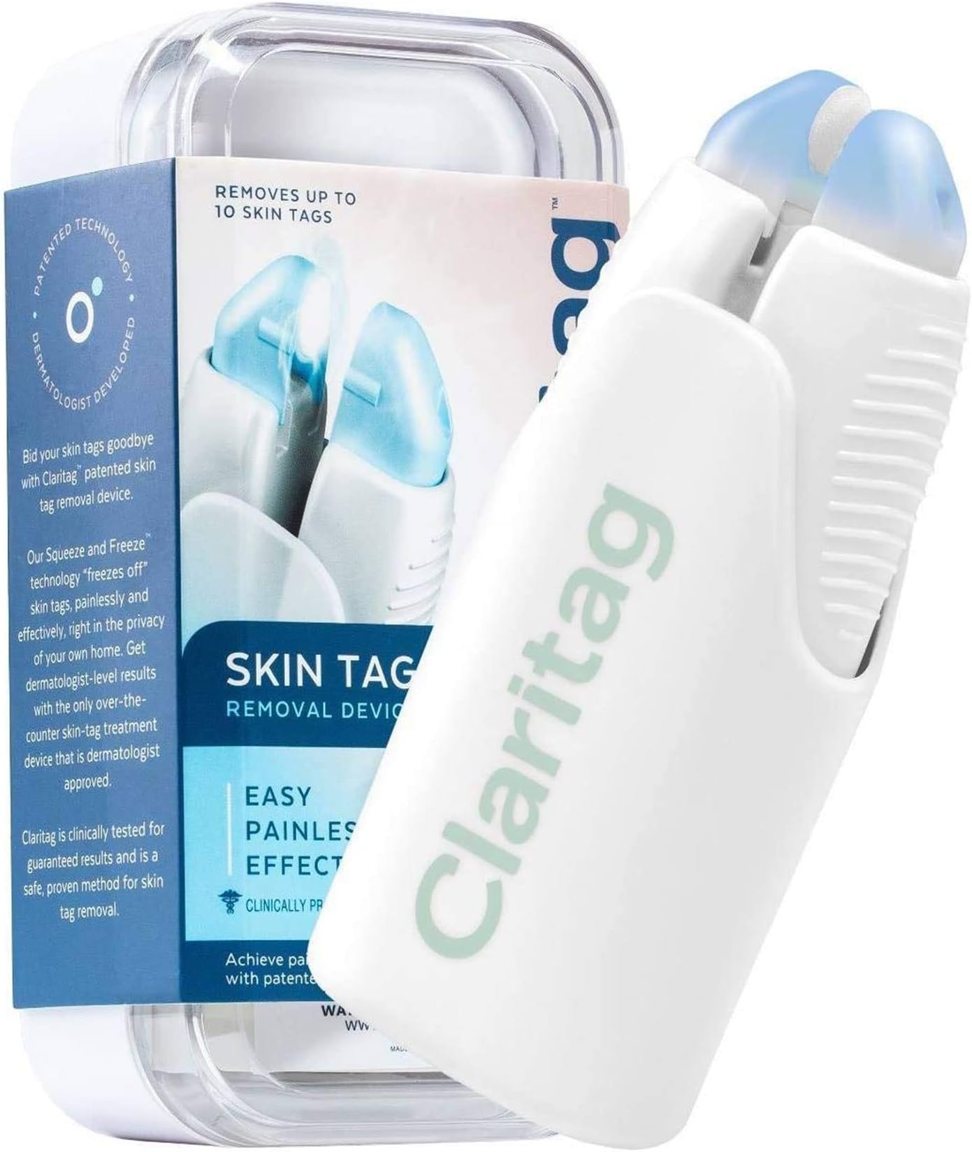 Skin Tag Remover by Claritag CE Marked Squeeze and Freeze Cryogenic Skin Tag Removal Device, Developed by Dermatologists for Easy at Home Use - 10 Treatment Set