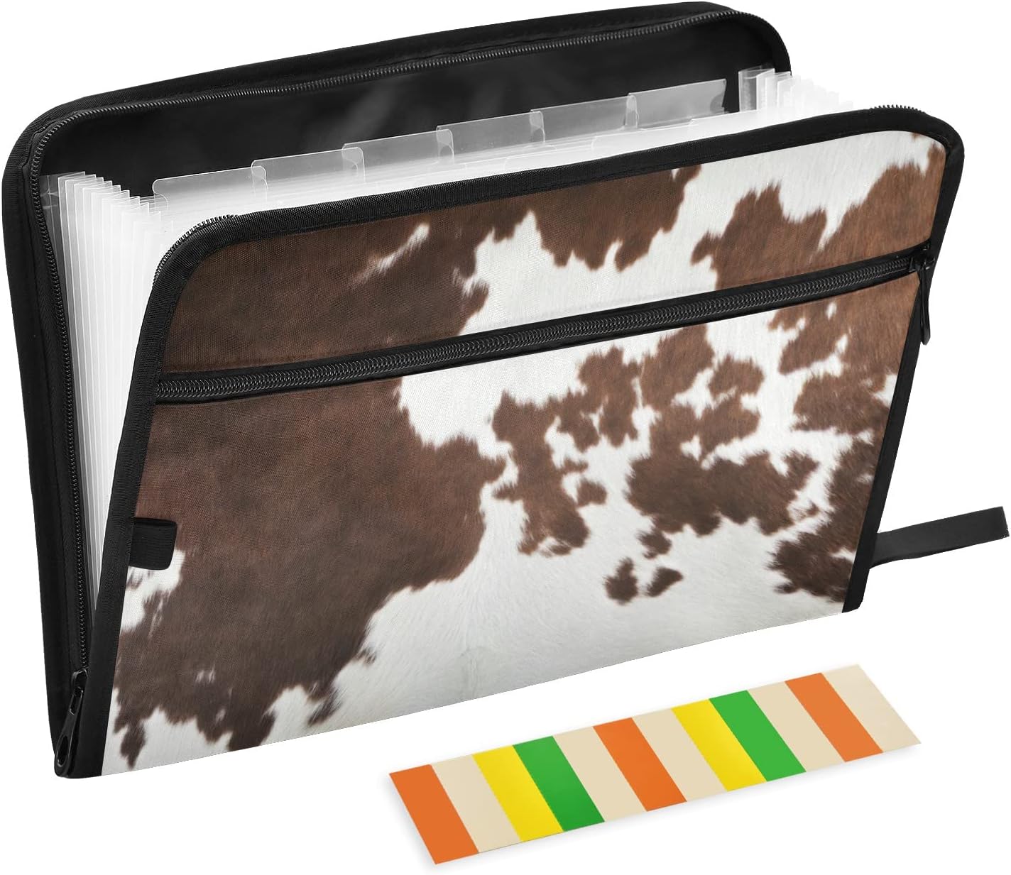 Western Cow Skin Texture Expanding Accordion File Folder with Sticky Labels, 13 Pockets Zip File Folder with Zipper Closure