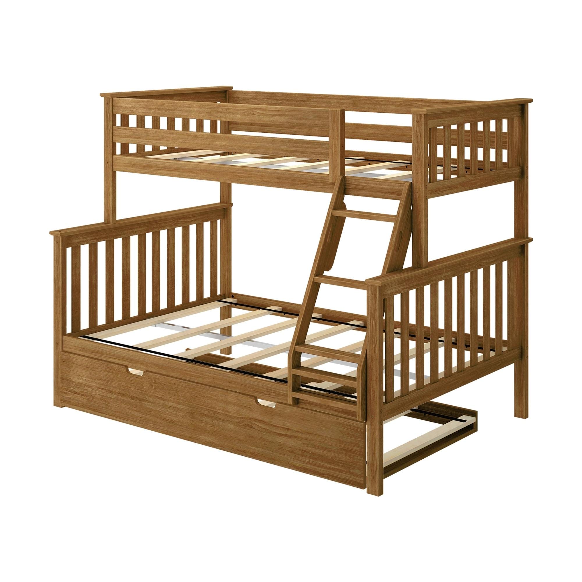 Max & Lily Bunk Bed, Twin-Over-Full Bed Frame for Kids with Trundle, Pecan