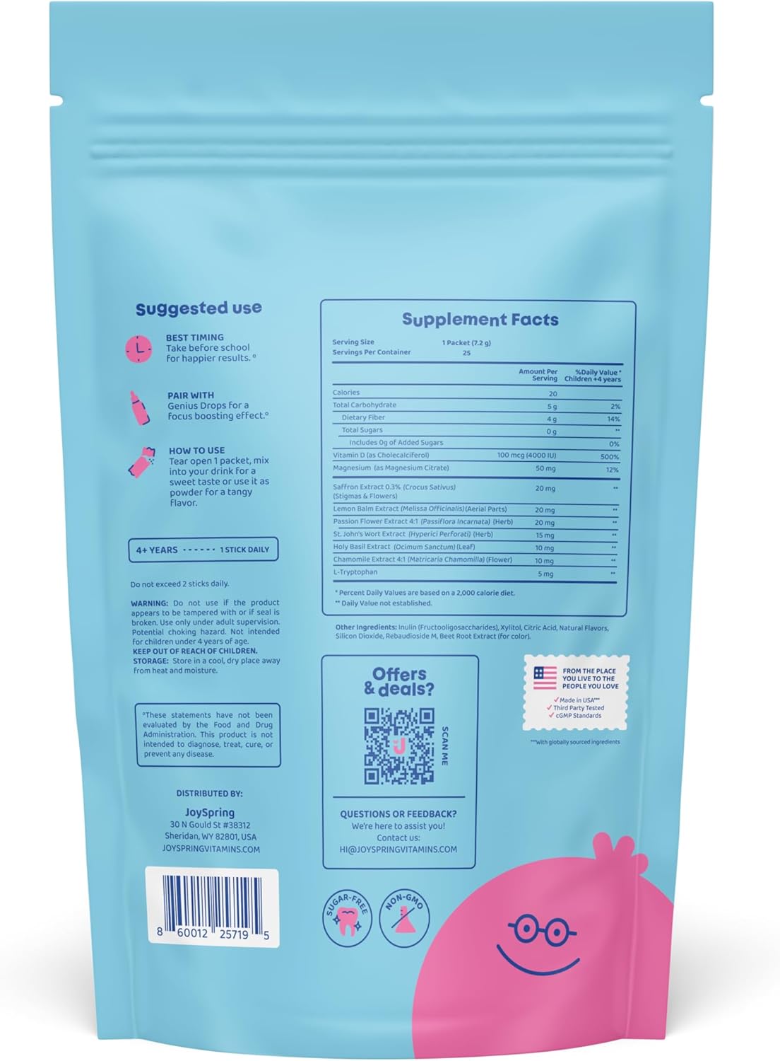 JoySpring Cherry Pixie Sticks with Saffron and LingoLeap B9 – L-Methylfolate for Kids