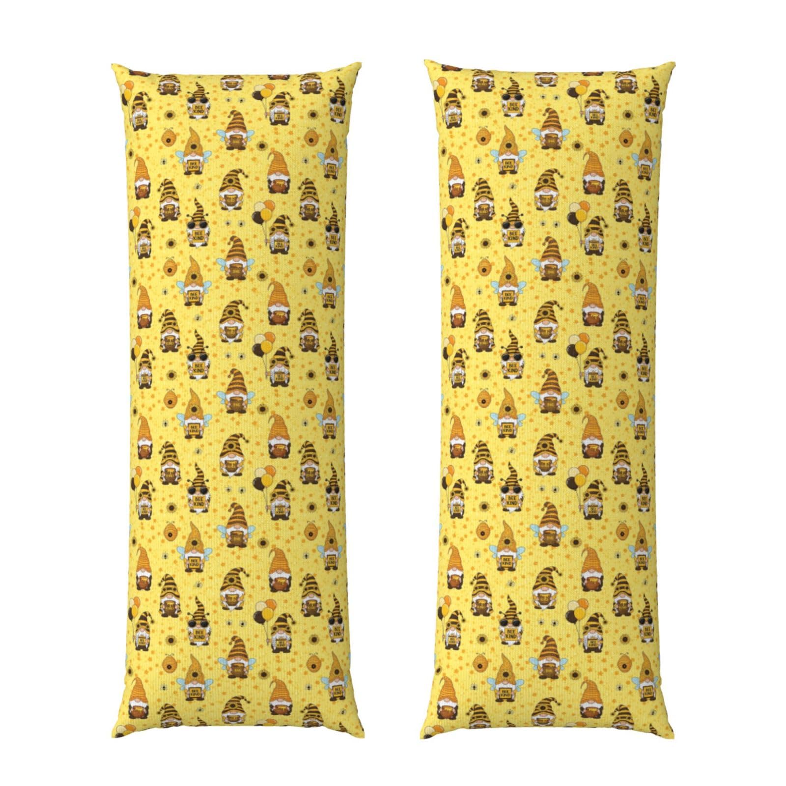 Body Pillow Protector Cover 20x60 Funny Honeybee Gnomes Bee Sunflower Yellow Flowers Floral, Soft Microfiber Pillowcase with Zipper, Wrinkle Shrinkage Resistant, for Bed Couch Sleeping