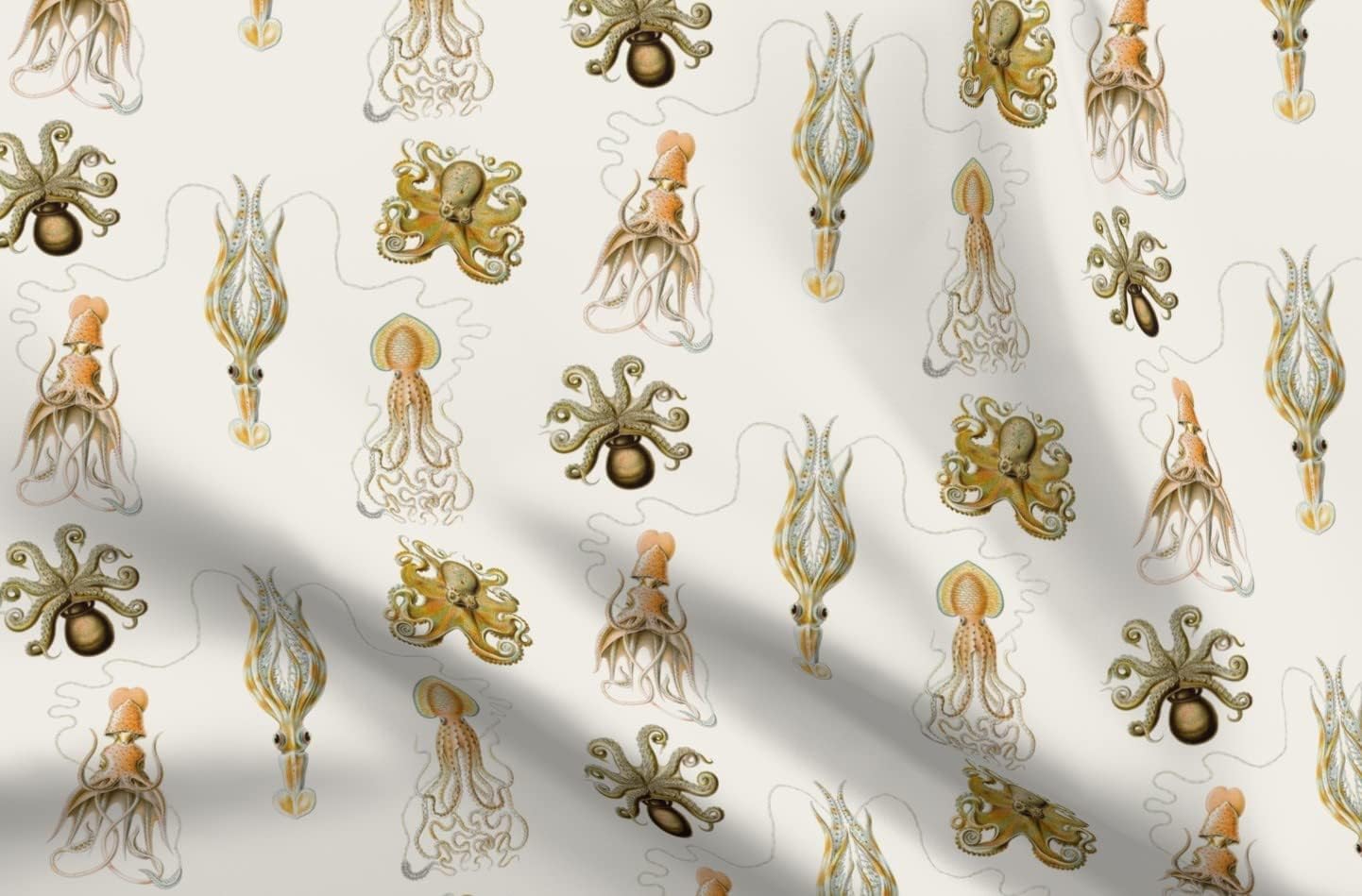 Spoonflower Fabric - Sea Vintage Jellyfish Octopus Nautical Printed on Upholstery Velvet Fabric Fat Quarter - Upholstery Home Decor Bottomweight Apparel