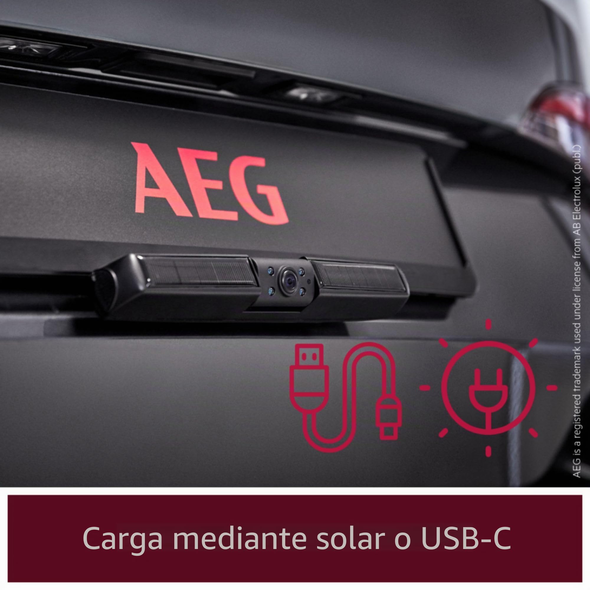 AEG Cámara de marcha atrás digital inalámbrica con energía solar, ayuda de estacionamiento, con transmisor de radio, pantalla LCD dual, resistente al agua, visión nocturna