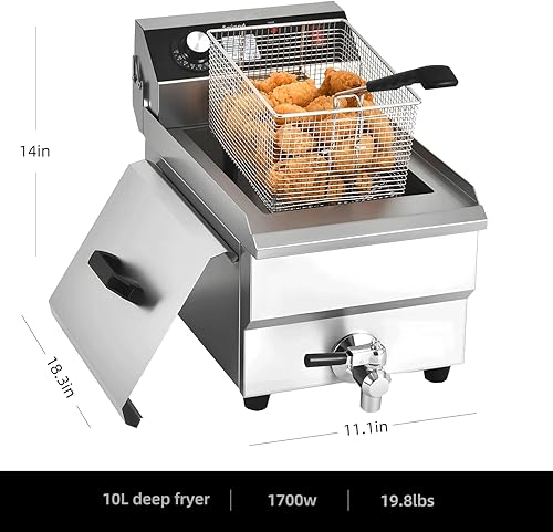 Miniatura 7 de Freidora con cesta para uso doméstico y comercial, 1700 W, 16 cuartos de galón, 0.031 in, freidora eléctrica de encimera de acero inoxidable