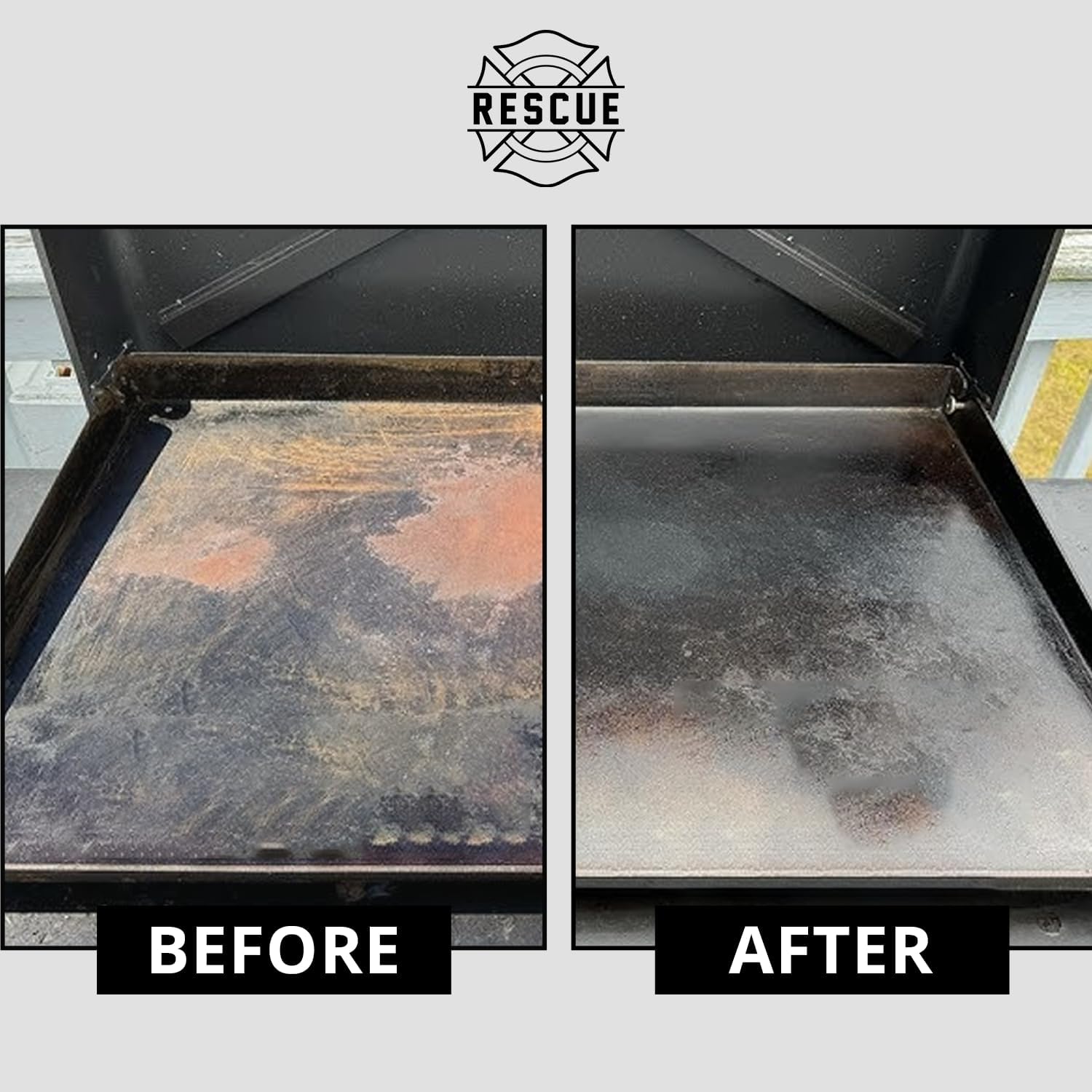 Grill Rescue Griddle Brush –Bristle-Free, Heavy-Duty Griddle Cleaner for Flat Tops & BBQ Griddles | Heat Resistant, Safe for Nonstick Surfaces, Cast Iron & Stainless Steel (Griddle brush with scraper)