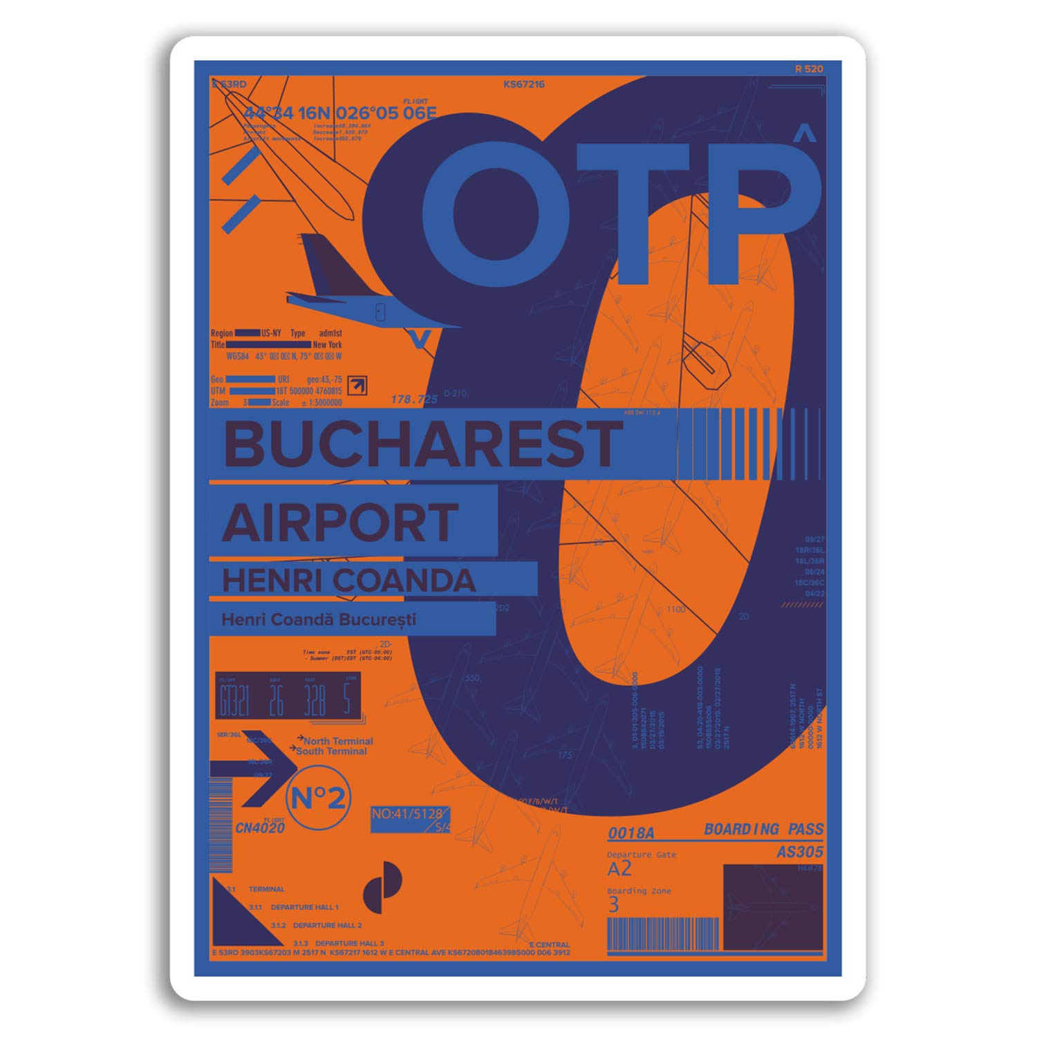 Destinationvinyl Multi 2 X 10Cm Otp Bucharest Airport Vinyl Stickers - Romania Travel Sticker #17441 (10Cm Tall)