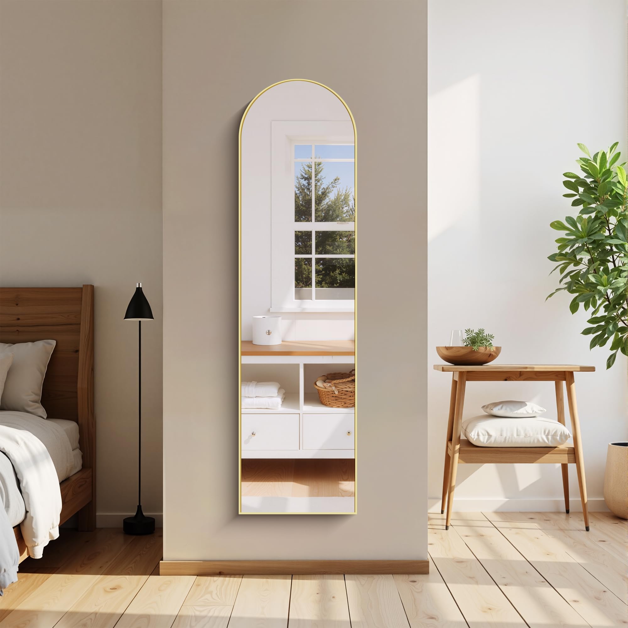 WOLIBEER Specchio Intero 150x40 cm Specchio da Terra o a Parete con Cornice in Alluminio Dorato, per Camera da Letto, Soggiorno, Cameretta e Spogliatoio