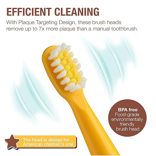 Vista 22 de Vekkia Bear Kids - Cabezales de repuesto para cepillos de dientes eléctricos, 7 veces más eliminación de placa, cerdas suaves curvadas 3D amarillo