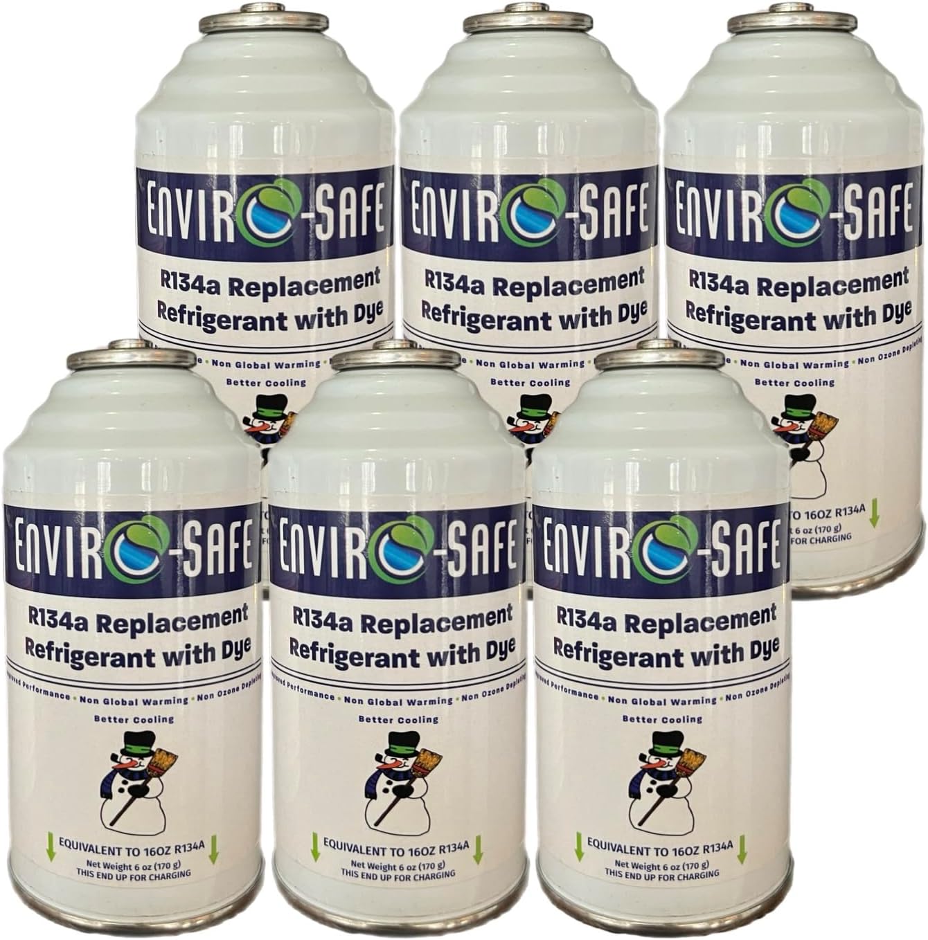 ENVIRO-SAFE R134a Refrigerant Replacement | 6 Cans (6oz) with Piercing Valve for AC Recharging