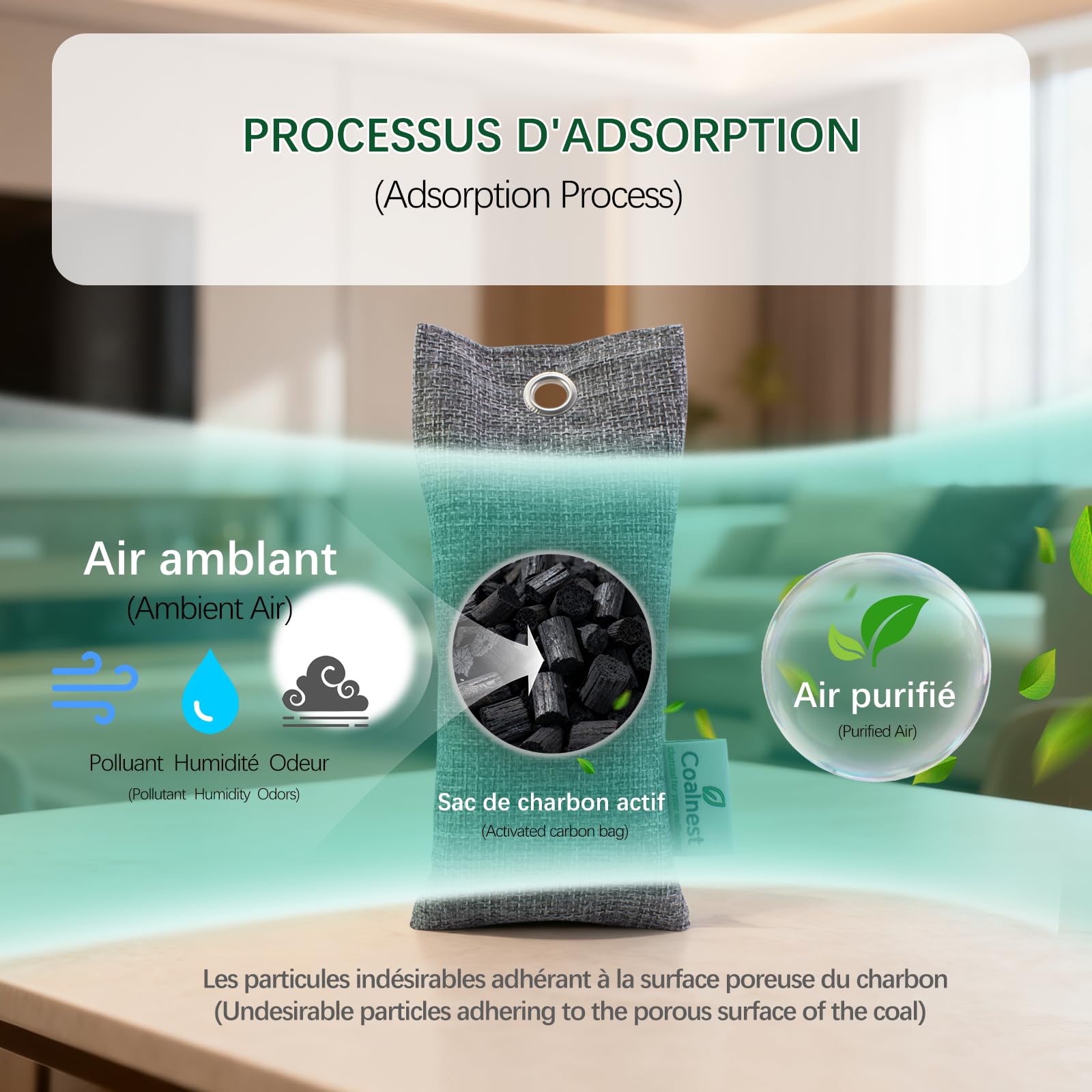 Purificateur d’air au charbon actif de bambou | Anti‑odeurs & anti‑humidité | Kit pyramides décoratives + sachets rechargeables | Écologique & longue durée | Kit Purifiant au Charbon Actif
