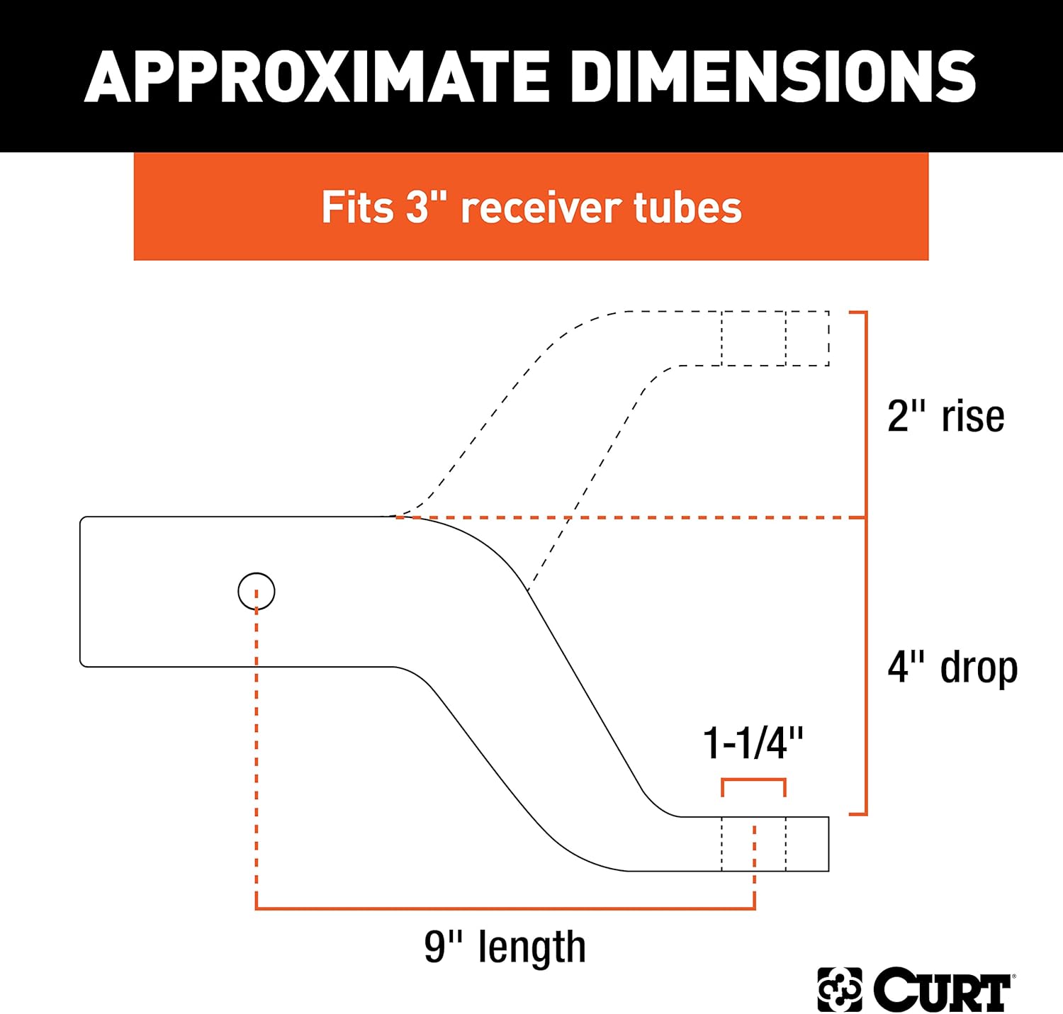 CURT 45430 Industrial Duty Forged Ball Mount with 1-1/4" Trailer Ball Hole, 2" Rise & 4" Drop fits Trailer Hitches with 3" x 3" Receiver Tube Opening | Corrosion, Scratch & UV Damage Resistant