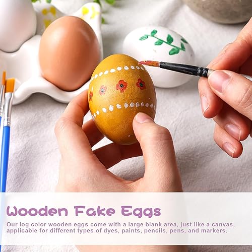 Miniatura 4 de LovesTown 8 huevos falsos de madera, huevos de gallina de madera, huevos de imitación para pintura de huevos de Pascua, alimentos, juego de