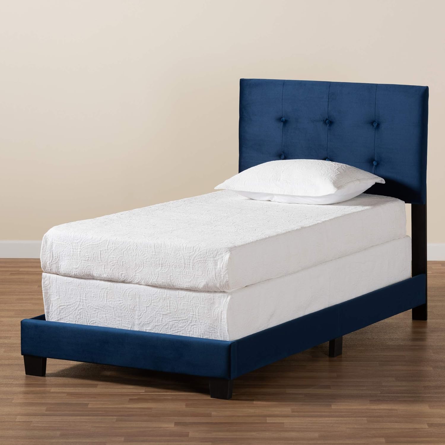 Baxton Studio Caprice Beds (Box Spring Required), Twin, Navy Blue/Black