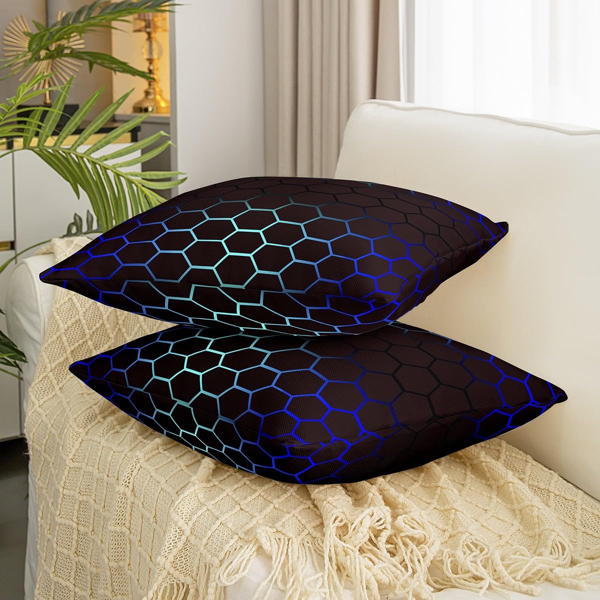 Honeycomb Throw Pillow Covers 22x22 Inch Abstract Ombre Honeycomb Cushion Cover for Kids Beehive Hexagon Decorative Pillow Case Pillowcase Simplistic Outdoor Pillows Covers - Image 3