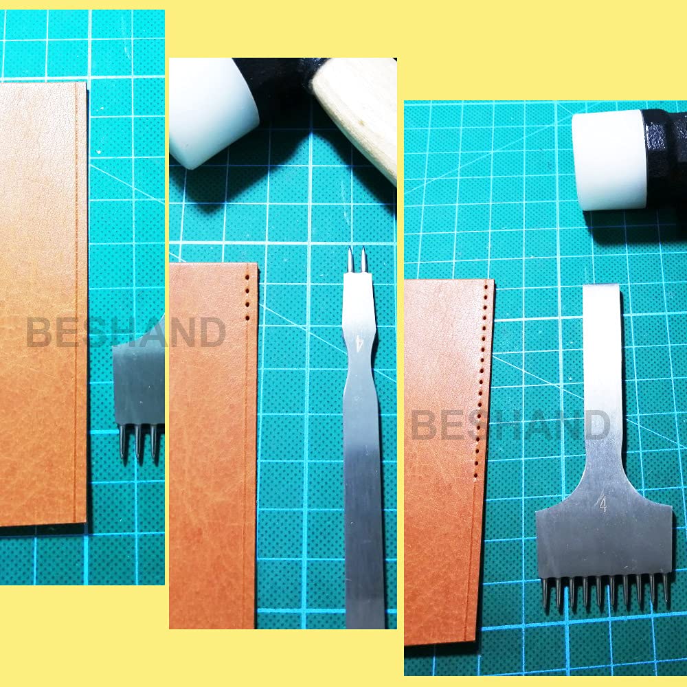 Leather Craft Lacing Stitching Chisel Tool Sets Pricking Iron Spacing 3mm Round Hole Punch Sewing Aw Using Polished HSS Steel