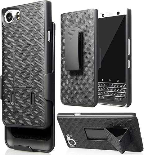 Nakedcellphone Case with Clip for BlackBerry KEYone, Nakedcellphone Black Kickstand Cover + Belt Hip Holster for BlackBerry KEYone Phone (Verizon/ATT/Sprint/Unlocked)