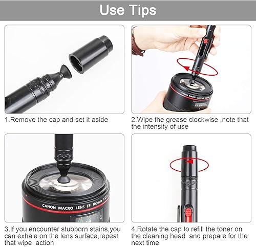 Miniatura 4 de Temery - Kit de limpieza profesional de cámara 18 en 1 para la mayoría de cámaras DSLR (Canon, Nikon, Sony), con soplador de aire, bolígrafo de