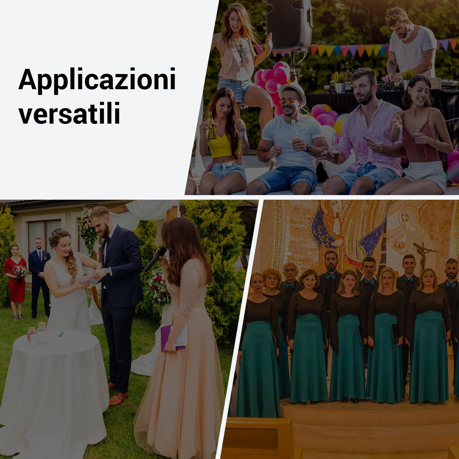 TONOR Microfono Wireless Karaoke con 4x5 Canali, 4 UHF Microfoni Palmare Senza Fili con Portata 60m, Sistema di Microfono Adatto per Canto/Festa/Chiesa/Matrimonio/PA Speaker
