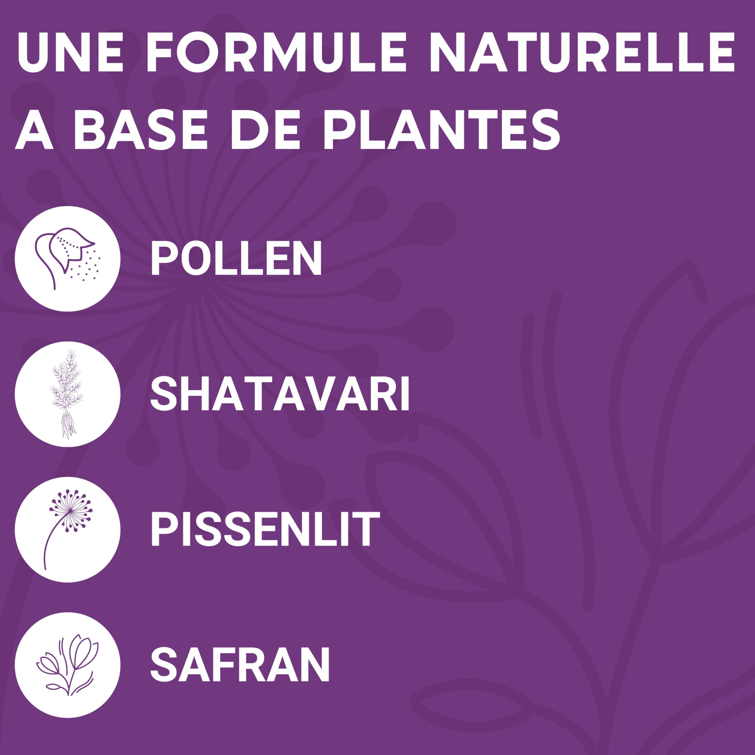 FORMULE MÉNOPAUSE | Bouffées de Chaleur, Fatigue et Équilibre émotionnel | Pollen, Shatavari, Pissenlit, Safran et Vitamine B6 | 60 Gélules | Fabriqué en France