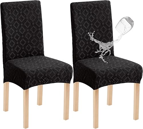 Miniatura 25 de Genina Juego de 4 fundas impermeables para sillas de comedor, extraíbles y lavables, color gris oscuro Gris-oscuro,Beige,Negro,Chocolate,Blanco