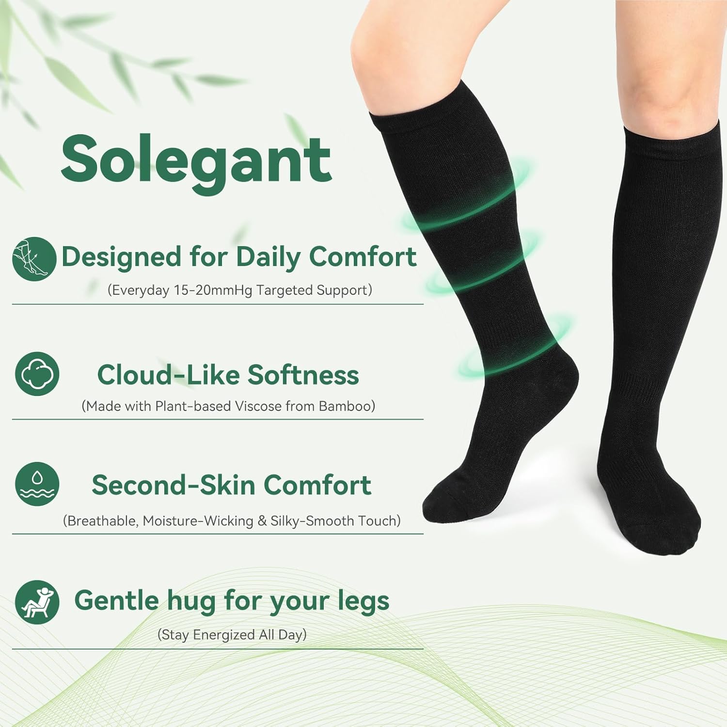 4 Pairs Copper Bamboo Viscose Compression Socks, Soft Breathable Knee High, Women Men, Gentle Support Travel Daily
