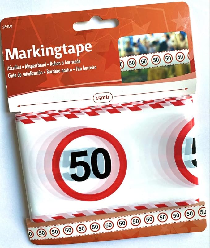 50. Geburtstag Wimpelkette – 12 M Lang, Mit Verkehrsschild-Design, 15 Deko-Schilder In Rot/weiß
