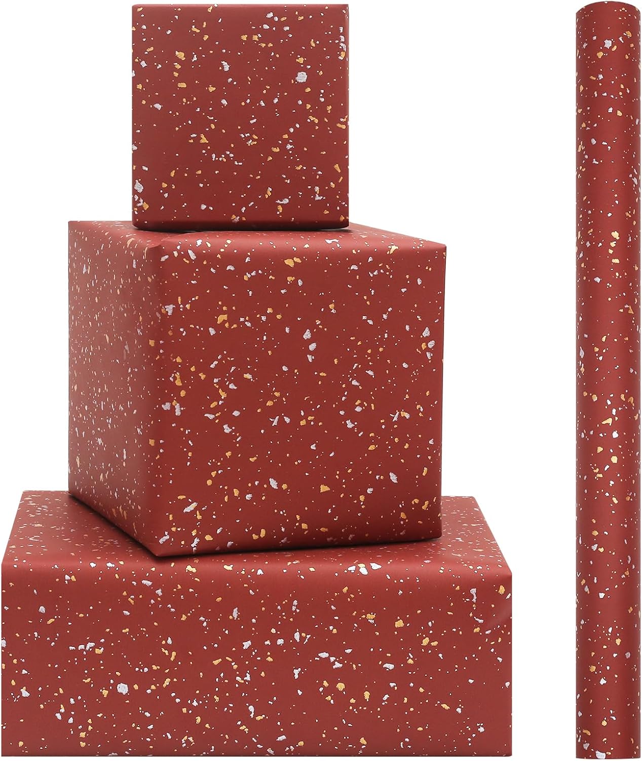 NEPOG Wine Red Wrapping Paper Roll, Gold and Silver Foil Flake Design Burgundy Red Gift Wrapping Paper - 1 Mini Roll 17 X 10 ft Per roll, Perfect for Birthday Wedding
