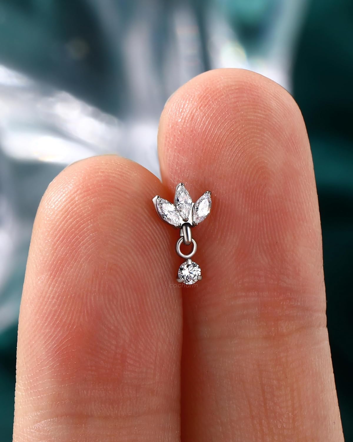 COCHARM Flower Titanium Nose Stud, 20g L Shape Sparkling Nose Ring Stud Cute G23 Pure Titanium Surgical Steel Silver Nostril Piercing Hypoallergenic - Image 4