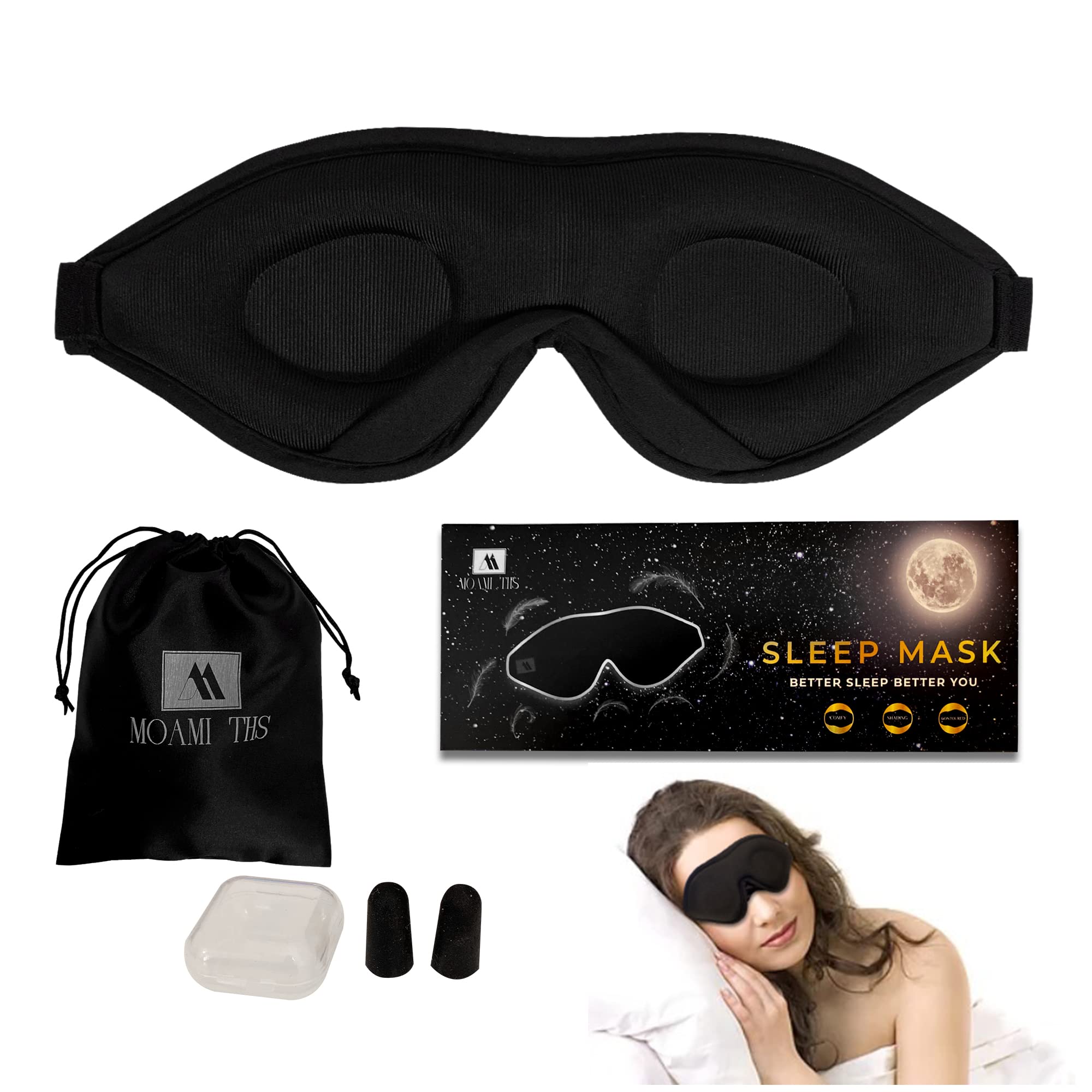 Luxury Sleep Eye Mask for Men&Women, Block Out Light, Concave Molded Night Sleep Mask, Black Comfortable Eye Shade Cover for Travel Yoga Nap, 3D Contoured Cup Sleeping Mask & Blindfold