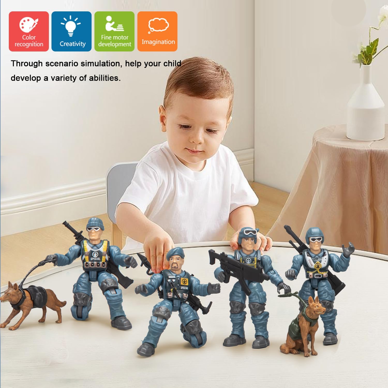 Army Men Action Figures, Toy Soldiers for Boys 6-8, Boys Toy Plastic Army Men Toys with 2 Dogs and 6 Weapons Toys for Boy Military Collectors
