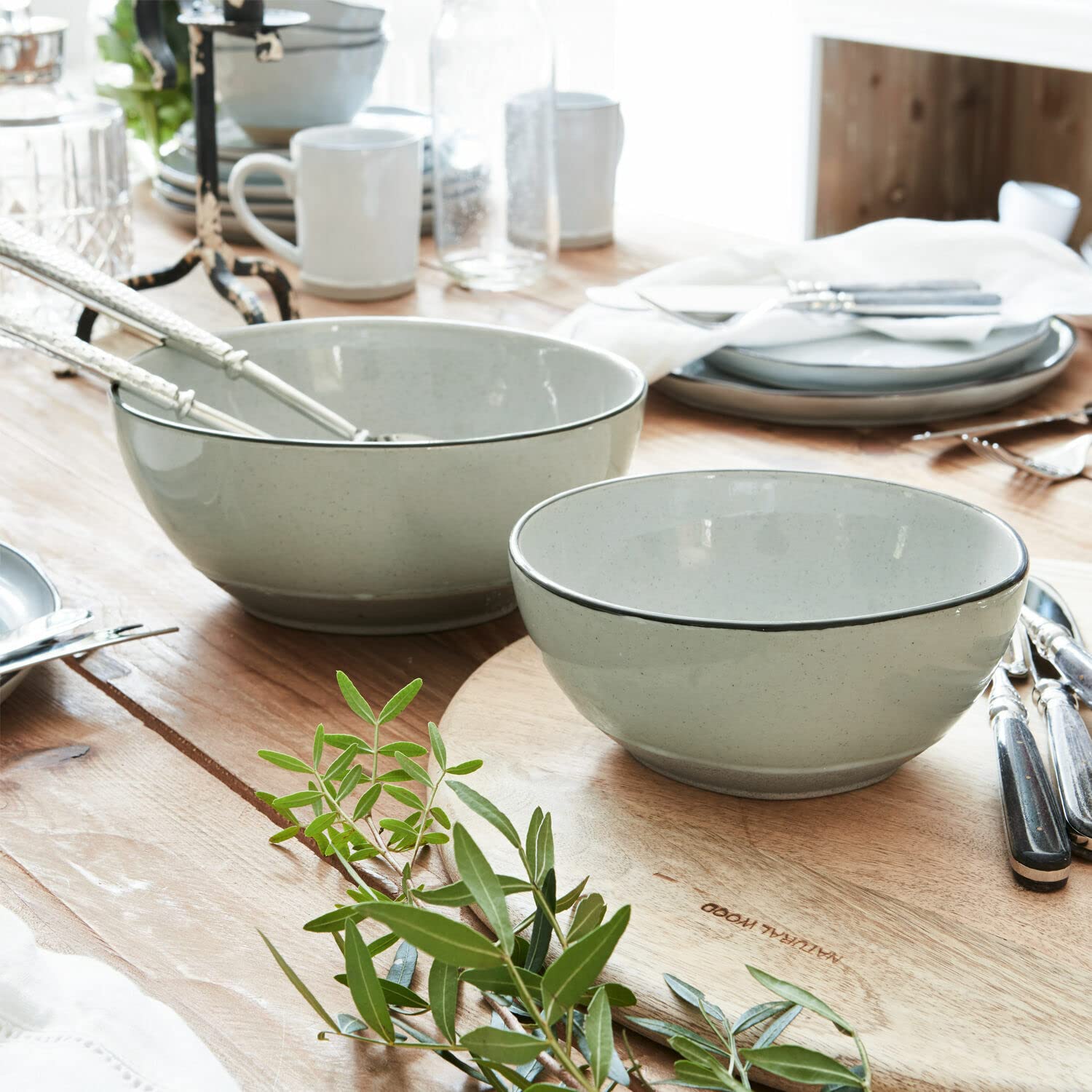 LOBERON Schüssel 2er Set Biarré, zwei Größen, stapelbar, mediterraner Charakter, schlichtes Design, Geschirr, Tischaccessoires, Küchenzubehör, Steinzeug, grau