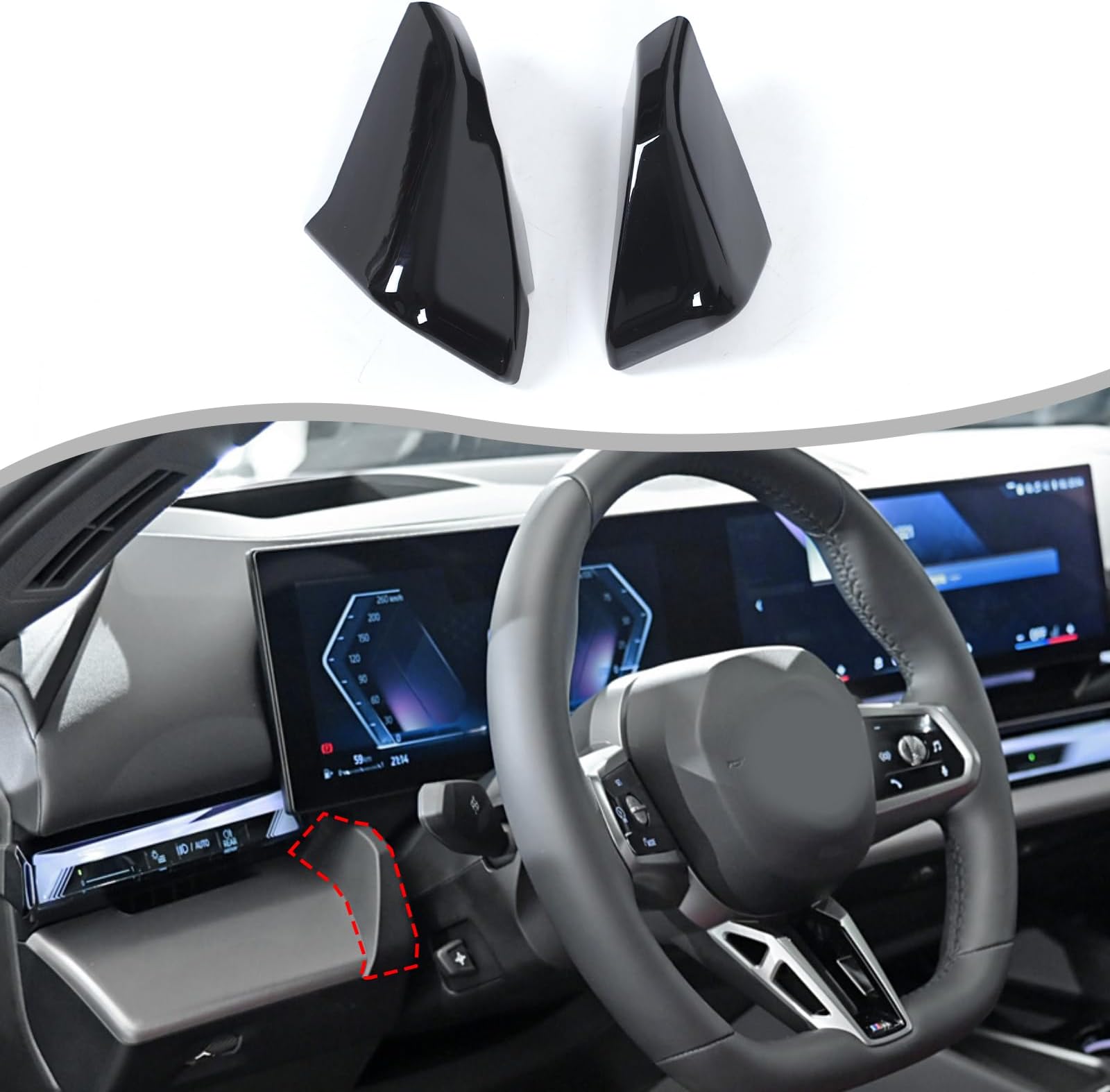 Car Dashboard Panel Cover Trim Compatible with BMW 5 Series G60 2024 2025 2026,ABS Dashboard Meter Side Cover,Side Instrument Hood Panel Trim Interior Accessories 2PCS (Glossy Black)