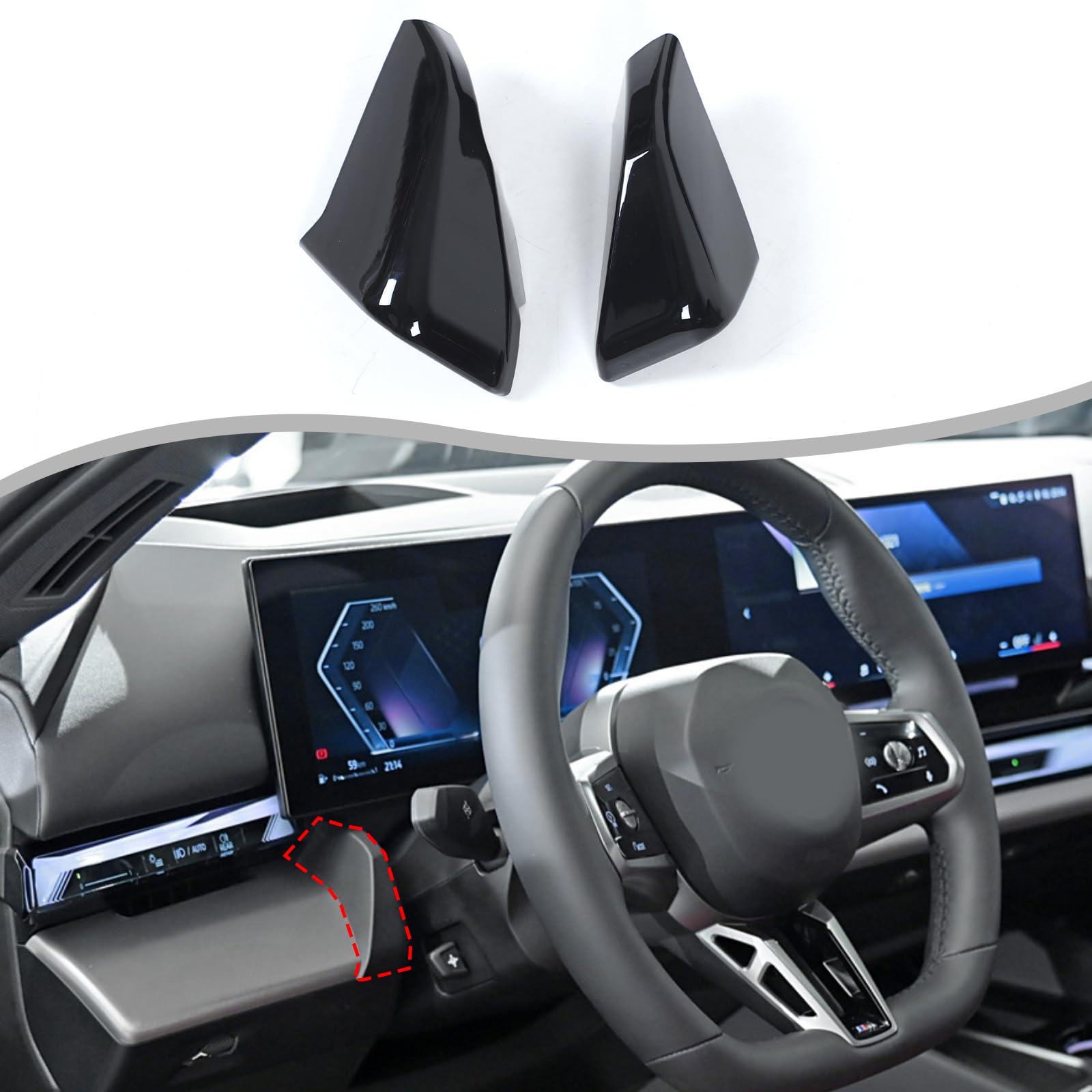 Car Dashboard Panel Cover Trim Compatible with BMW 5 Series G60 2024 2025 2026,ABS Dashboard Meter Side Cover,Side Instrument Hood Panel Trim Interior Accessories 2PCS (Glossy Black)