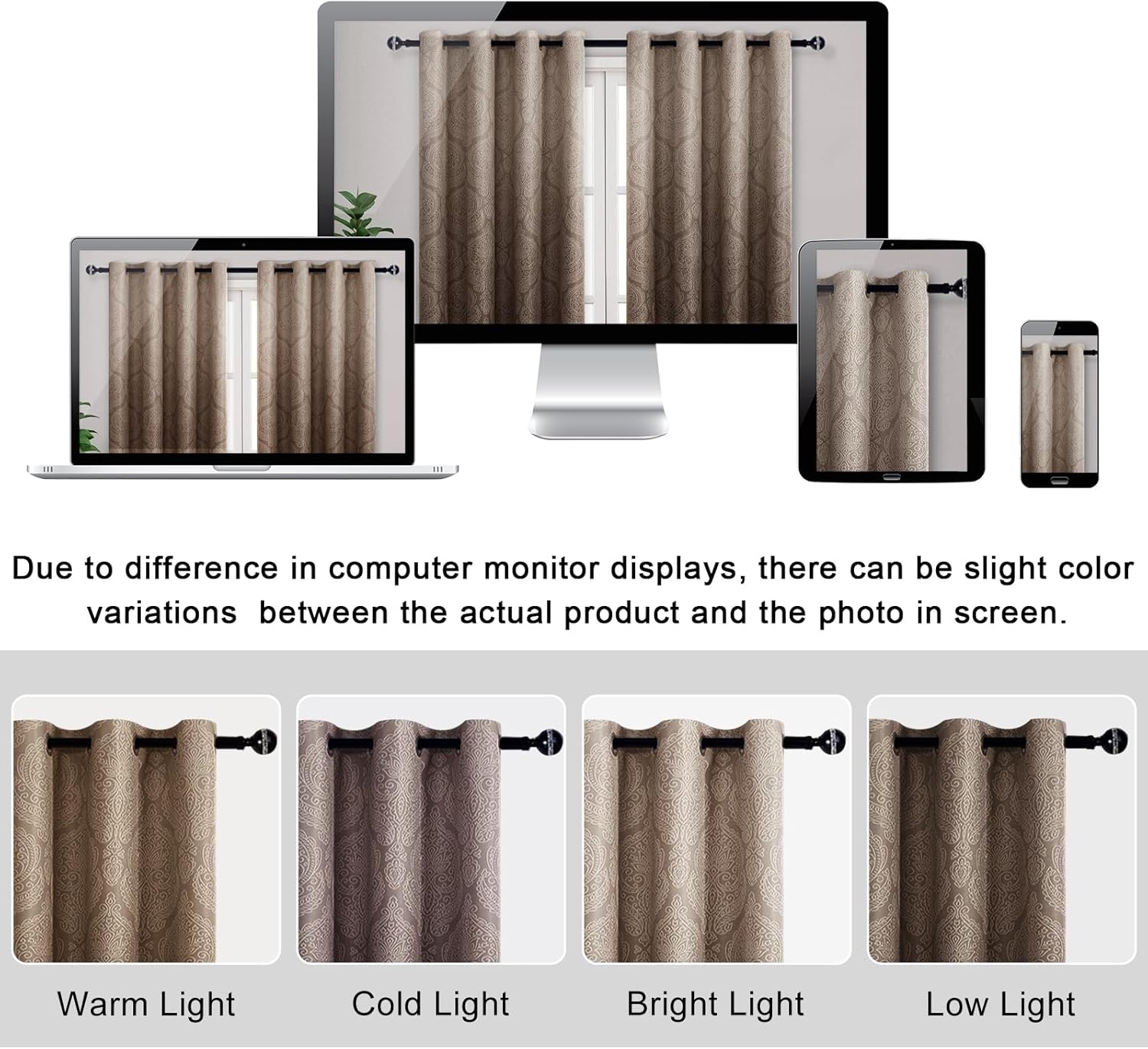 DWCN Ombre Blackout Curtains for Bedroom - Damask Patterned Thermal Insulated Energy Saving Grommet Curtains for Living Room, Set of 2 Gradient Window Curtain Panels, 52 x 84 Inches Long, Brown