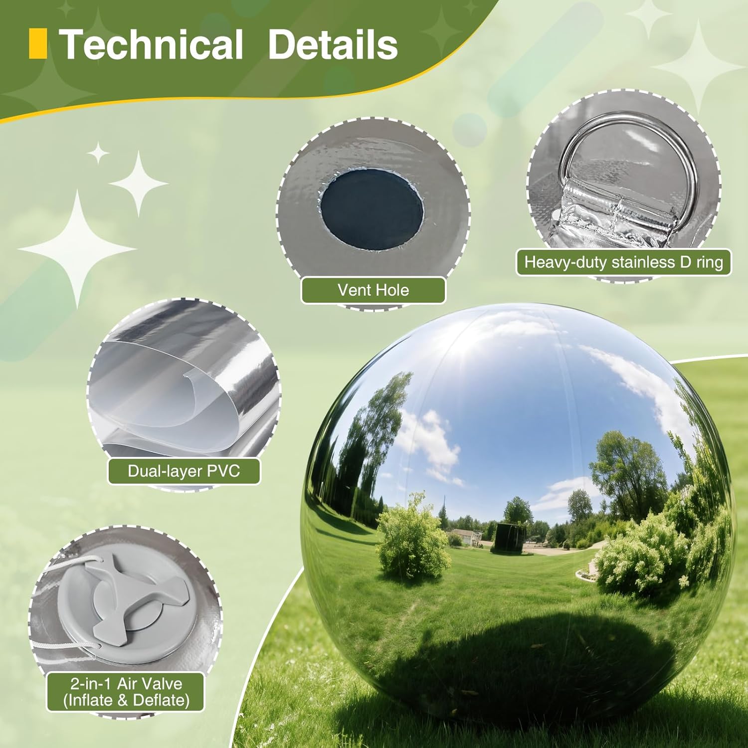 3PCS Inflatable Mirror Ball,Reusable Mirror Ball Large Event Decoration PVC Disco Balls for Party,Concerts,Stage,Wedding Decorations(Silver, 3pcs:19.7In+31.5In+47.2In+Pump)