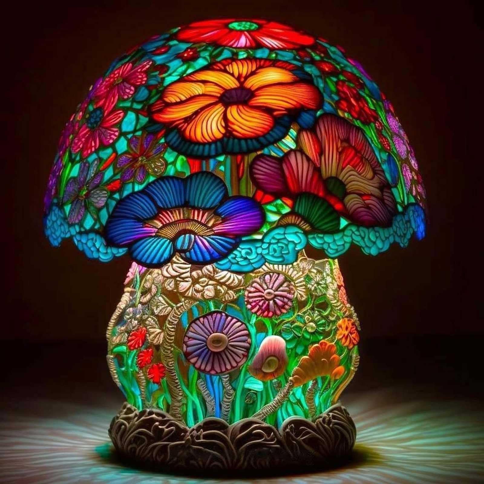 IPUKOTEStained Resin Mushroom Table Lamp, 5.9 Inch Hight Stained Painting Plant Series Night Light, USB Rechargeable Bohemian Decorative Bedside Lamp for Bedroom Living Room Home Office Decor Gift