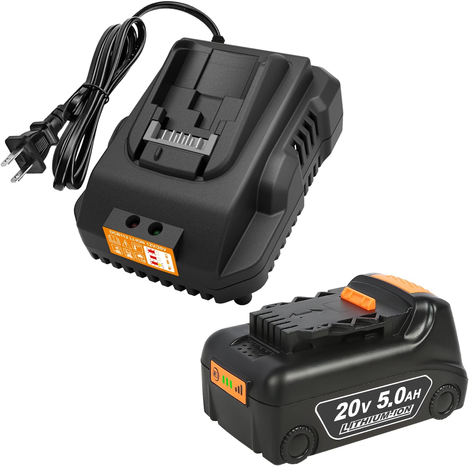 20v Max Battery Replacement for Dewalt Battery 5.0Ah with DCB112 Battery Charger Station for DCB200 DCB120 Black
