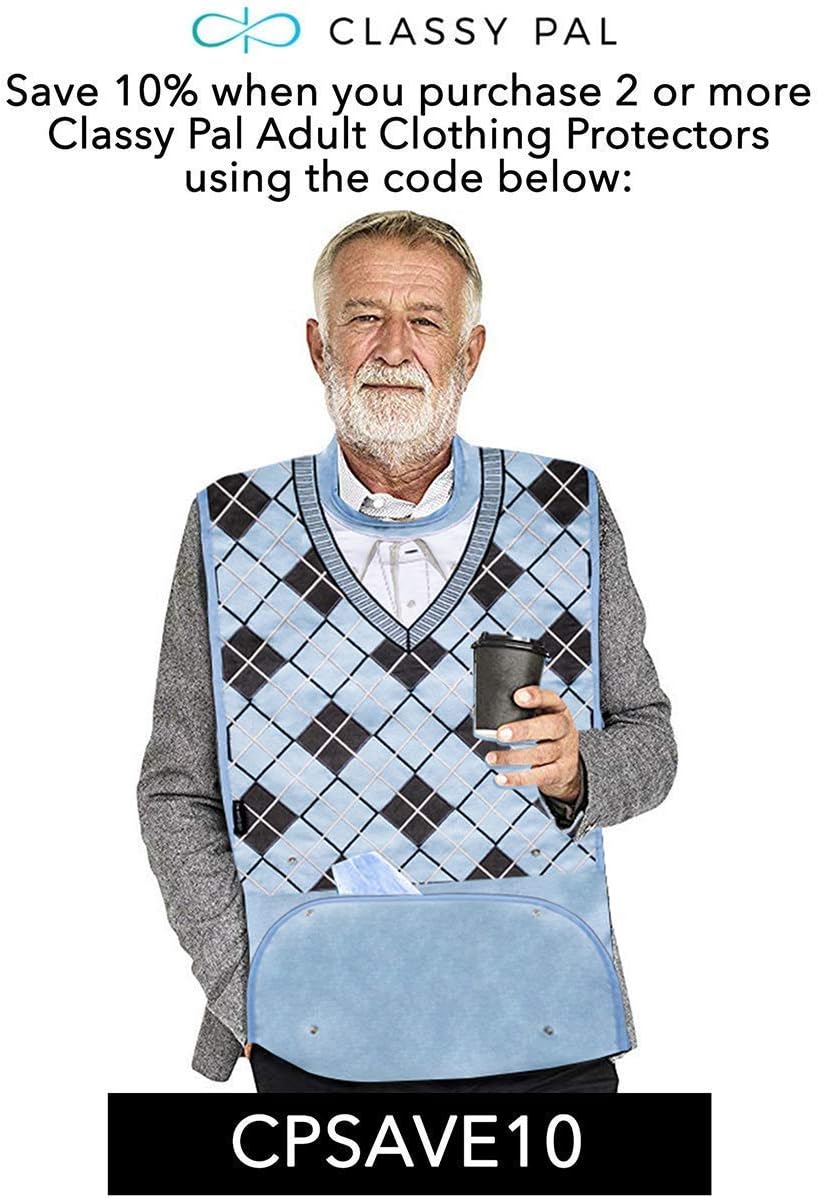 Classy Pal, Adult Bibs for Men, Clothing Protectors for Eating, Senior Adult Bib Terry Cloth Crumb Catcher, Embroidered Design, Waterproof, Reusable, Washable (Argyle Sweater + Blue Tie) : Health & Household