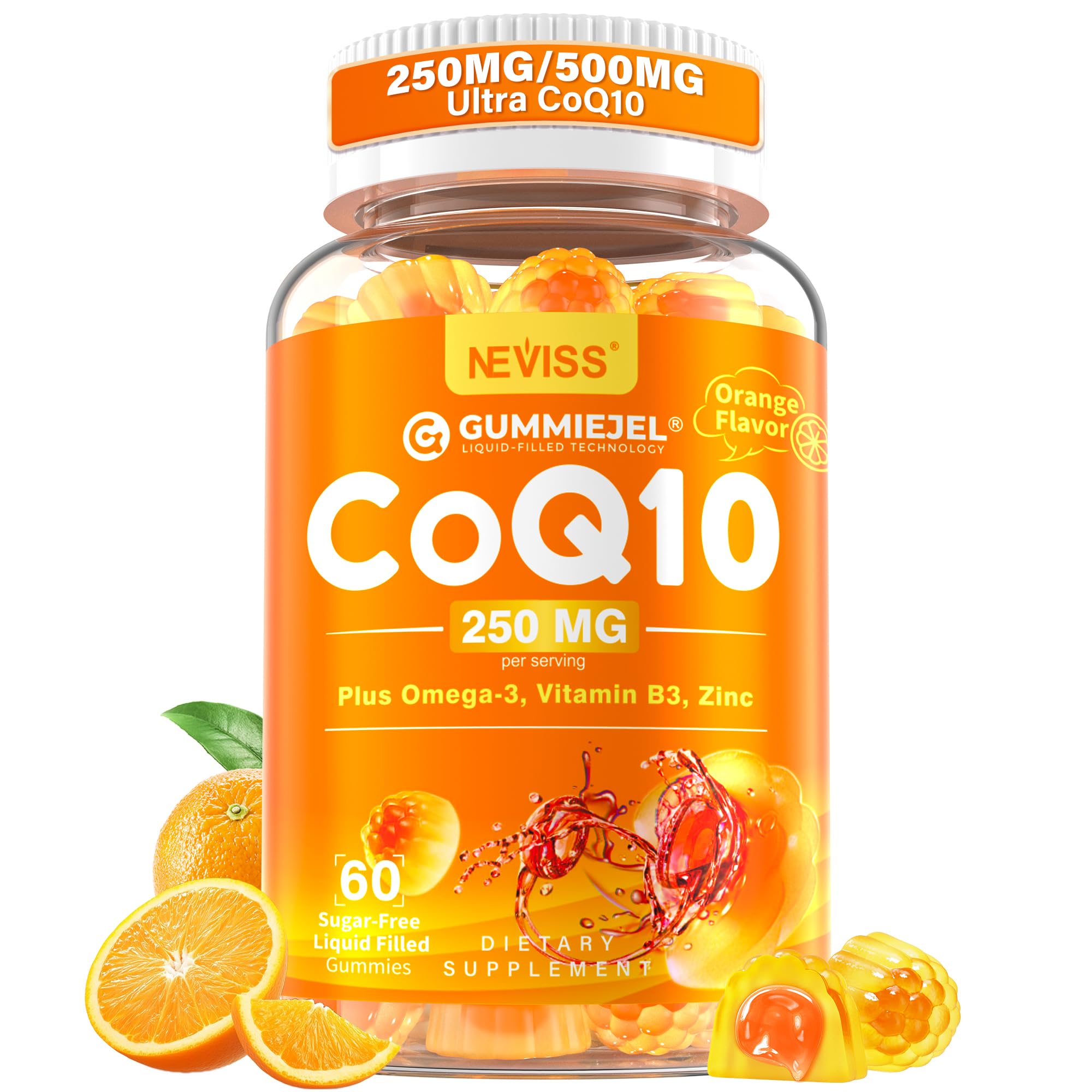 CoQ10 + Omega-3 Gummies: 500mg Coenzyme Q10 per 2 Gummies, 250mg One Gummy