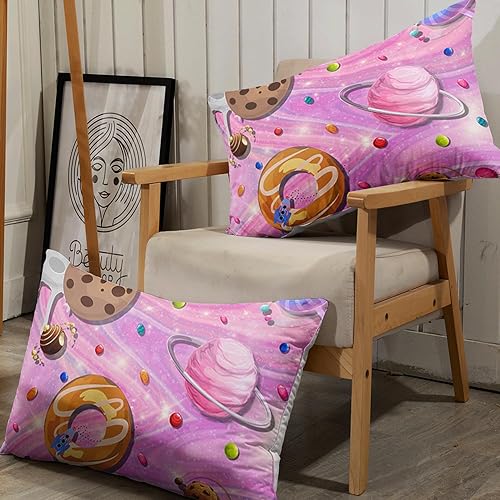 Miniatura 6 de AILONEN Lindo juego de sábanas bajeras de unicornio tamaño individual, juego de ropa de cama de piruleta rosa para niños y niñas, juego de sábanas