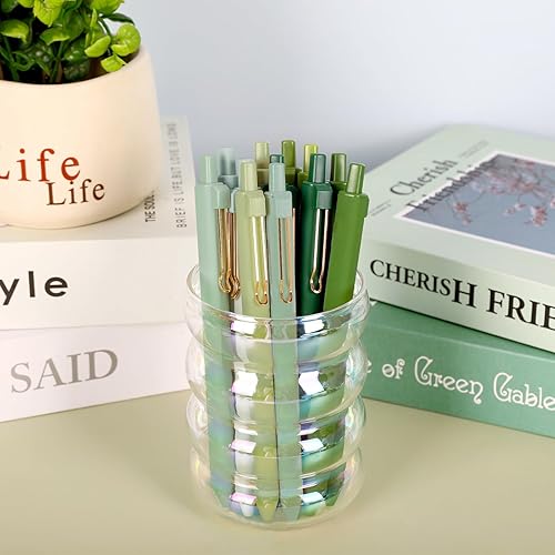 Miniatura 5 de Whaline 12 bolígrafos de gel de tinta negra, bolígrafos retráctiles de color verde degradado, bolígrafos de escritura de punta fina de 0.020 in,