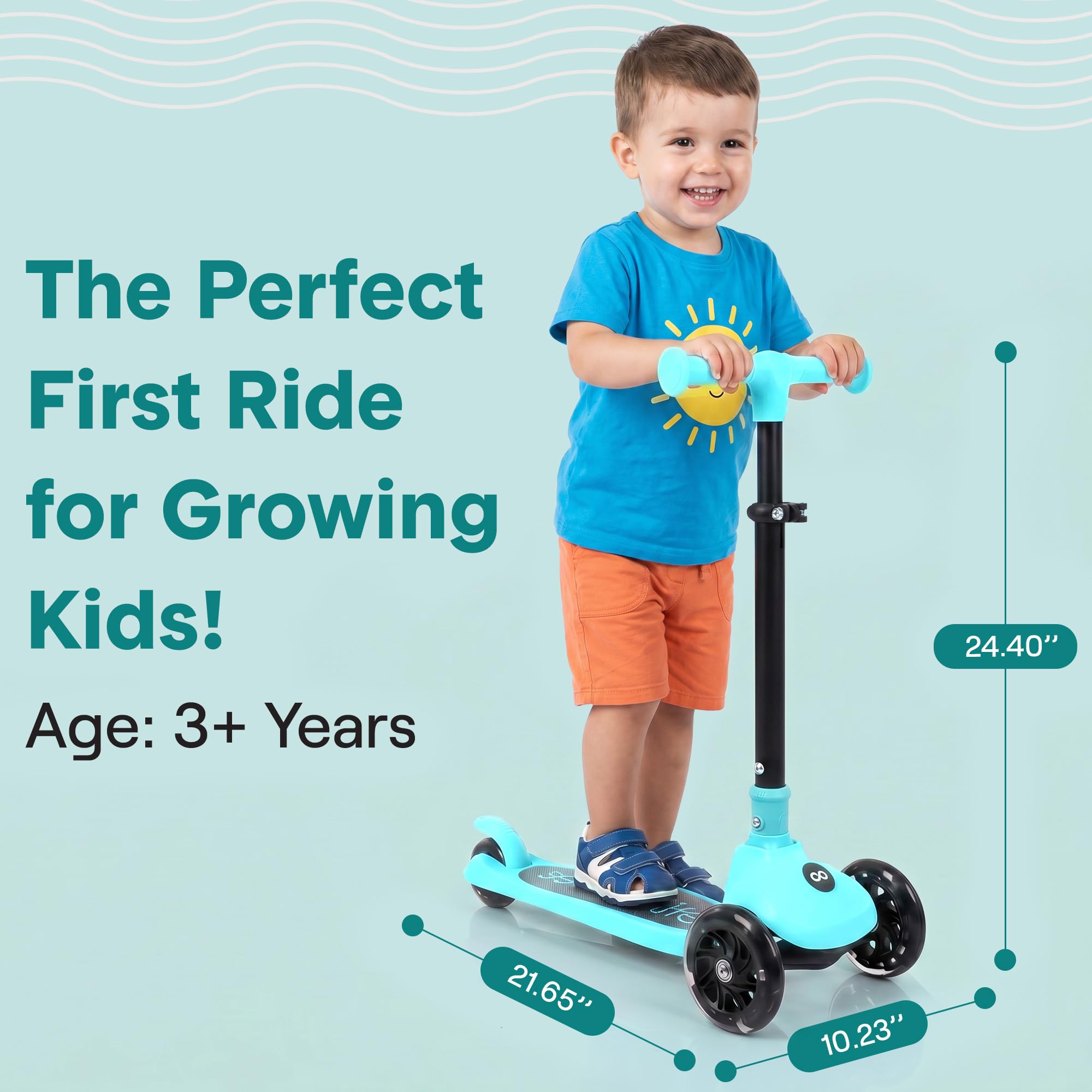 SereneLife 3-Wheel Foldable Kids Scooter – LED Wheel Lights, Adjustable Handlebar, Rear Foot Brake, Lean-to-Steer, Anti-Slip Deck – Ideal for Toddlers & Kids 3+, up to 110 lbs