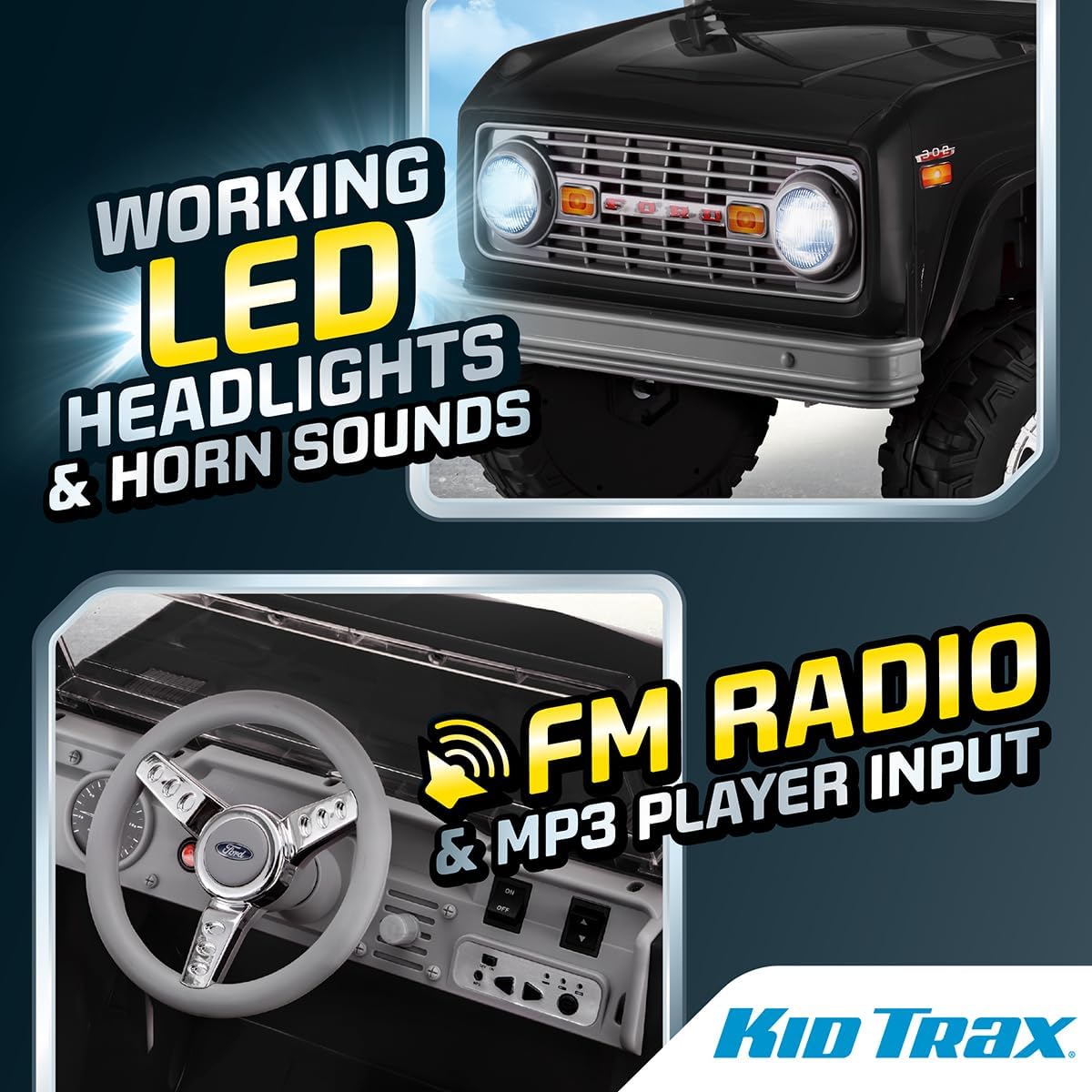 Kid Trax 6V Ford Bronco RideOn Toy for Ages 35, Battery Powered, LED Headlights, FM Radio, MP3