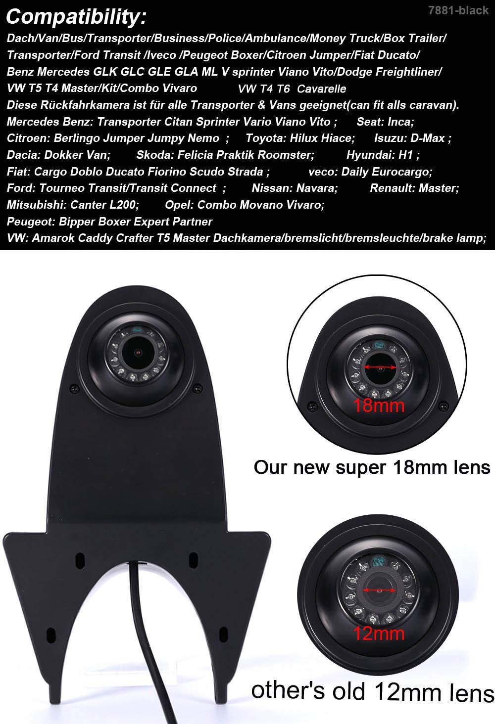 VSG24 Telecamera Di Retromarcia HD Per Furgoni – Testa Sferica, 1080P, Visione Notturna, Angolo 120°, IP68, Per Sprinter, Ducato, T5 - 3
