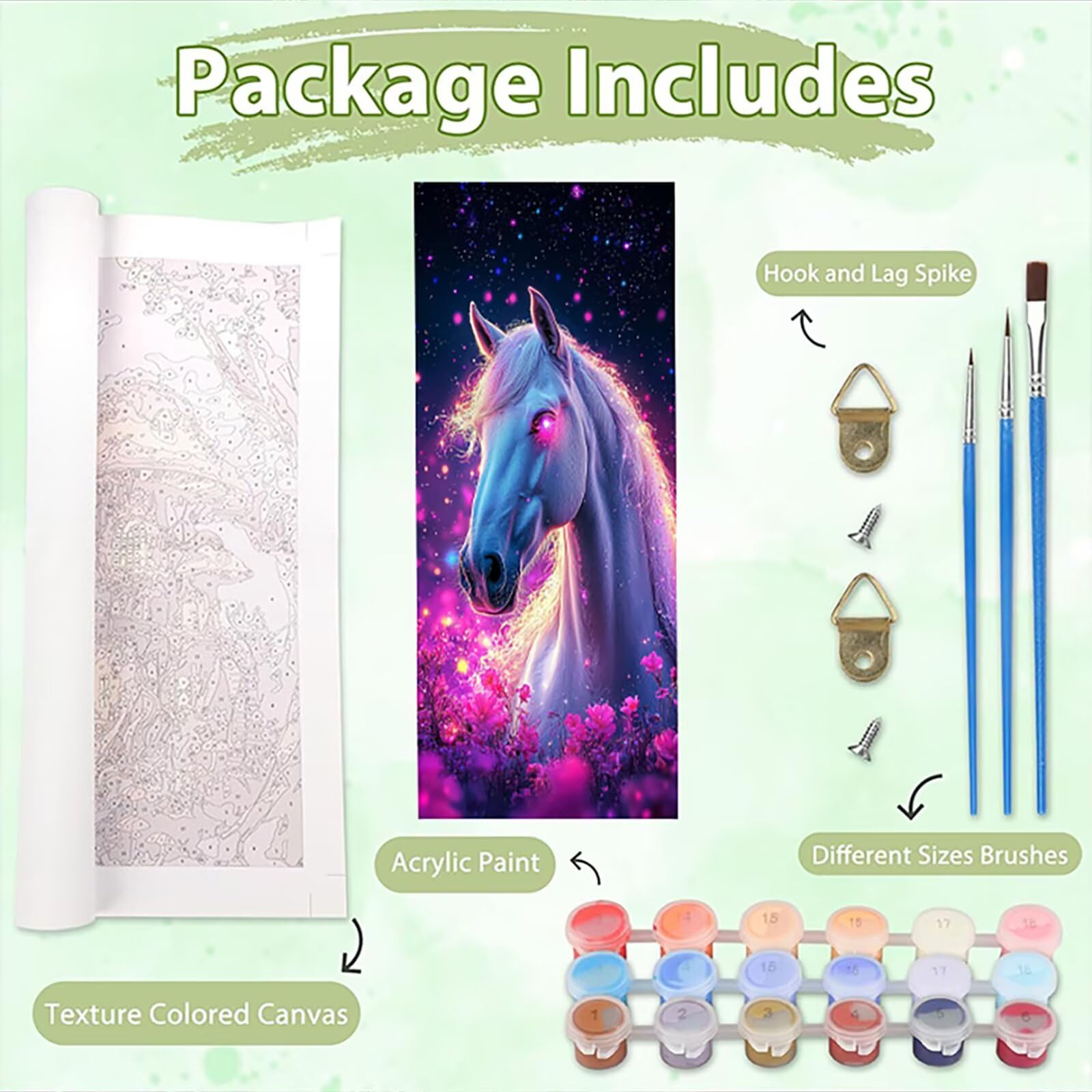 Malen Nach Zahlen 50x150cm Leinwand Sternenhimmel Malen Nach Zahlen Erwachsene mit Ohne Rahmen, DIY Kreativ Set für Erwachsene mit Pinseln und Acrylfarbe, Zimmer Deko Pferd Landschaft Geschenk, P0M278