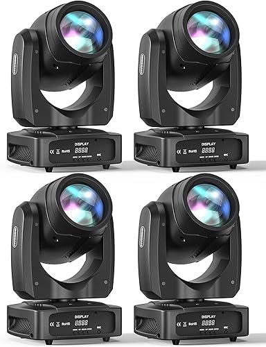 HOLDLAMP - 4 luces de cabeza móvil para DJ, luz LED de cabeza móvil de 100 W con 7 gobos (prisma de 18 facetas) y luces puntuales de 7 colores por